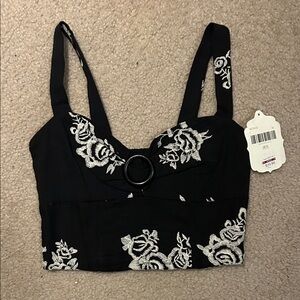 Altar'd State Black and White Floral Crop Top